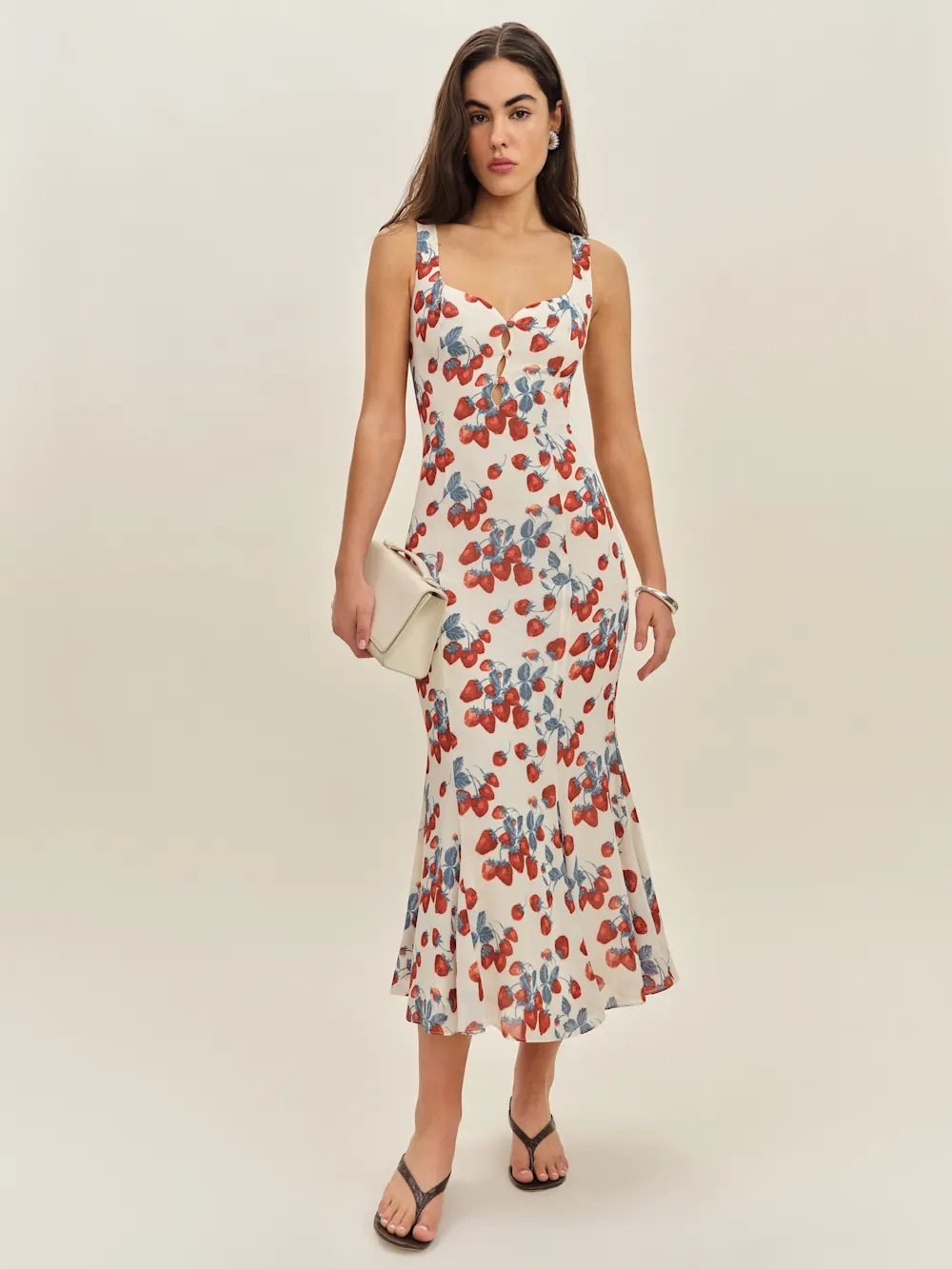 Reformation Strawberry Print Midi Dress (Size 6)